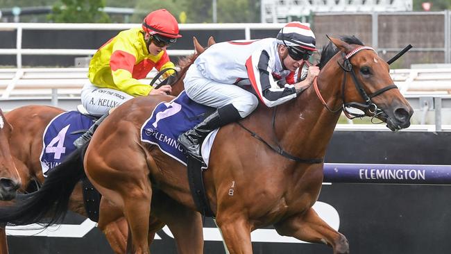 Philadelphia Storm racing to victory at Flemington. Picture: Racing Photos