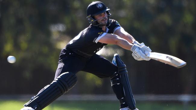 Karl Mayne can’t put bat on ball for Brunswick. Picture: Julian Smith