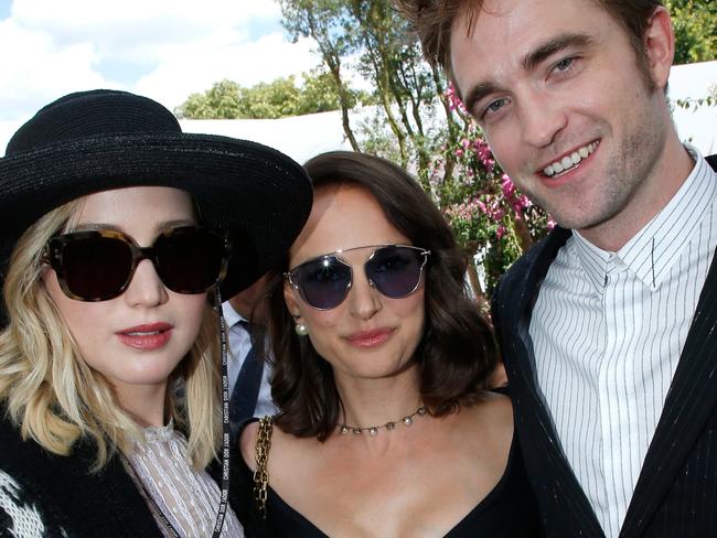 PARIS, FRANCE - JULY 03:  (L-R) Actors Jennifer Lawrence, Natalie Portman and Robert Pattinson attends the Christian Dior Haute Couture Fall/Winter 2017-2018 show as part of Haute Couture Paris Fashion Week on July 3, 2017 in Paris, France.  (Photo by Bertrand Rindoff Petroff/Getty Images)