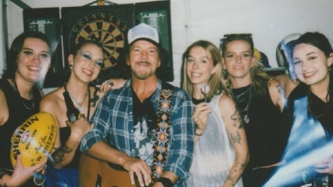 Teen Jesus and the Jean Teasers with Pearl Jam's Eddie Vedder backstage at Australian show. Picture: Instagram.