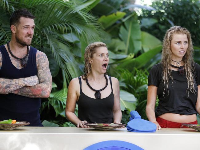 Dane Swan, pictured with fellow I’m a Celebrity contestants Natalie Bassingthwaighte (centre) and Tegan Martin. Picture: Nigel Wright