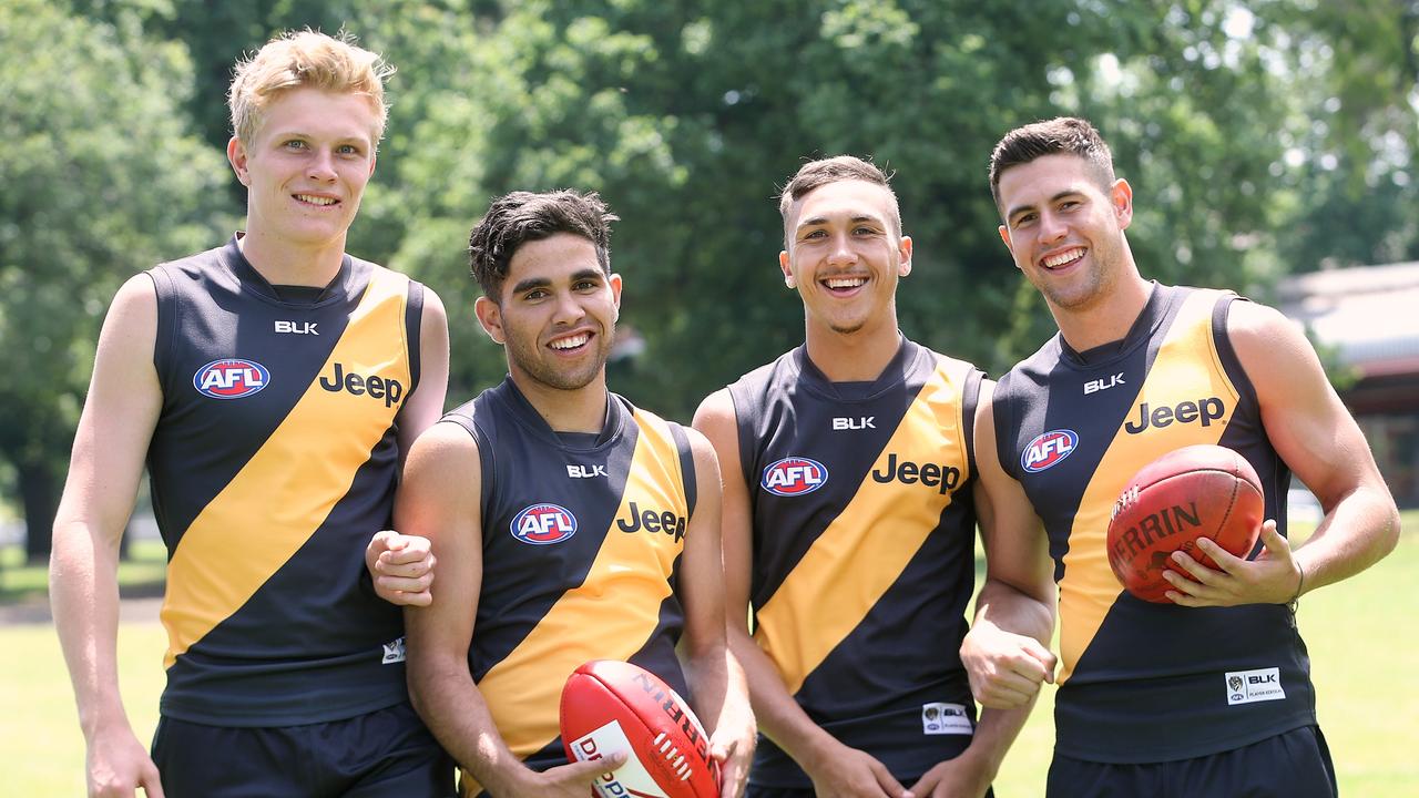 Richmond’s 2016 draftees Ryan Garthwaite, Tyson Stengle, Shai Bolton and Jack Graham Picture: Wayne Ludbey.