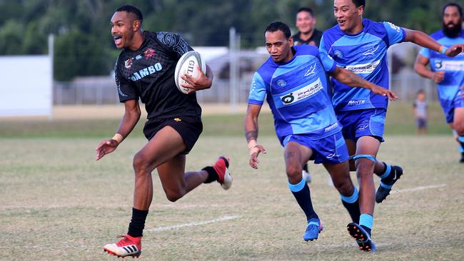 Hamiso Tabuai-Fidow breaks through to score a try for the Southside Crusaders. Picture: Stewart McLean