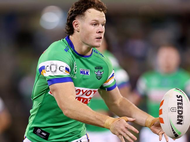 CANBERRA, AUSTRALIA - APRIL 14: Ethan Strange of the Raiders in action during the round six NRL match between Canberra Raiders and Gold Coast Titans at GIO Stadium, on April 14, 2024, in Canberra, Australia. (Photo by Mark Nolan/Getty Images)