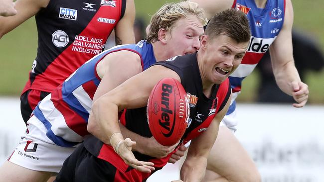 Aaron Fielke booted two goals in West Adelaide’s shock victory over Central District at Elizabeth Oval. Picture: Sara Reed