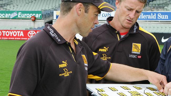 Hawthorn coach Alistair Clarkson with then assistant Damien Hardwick in 2005.