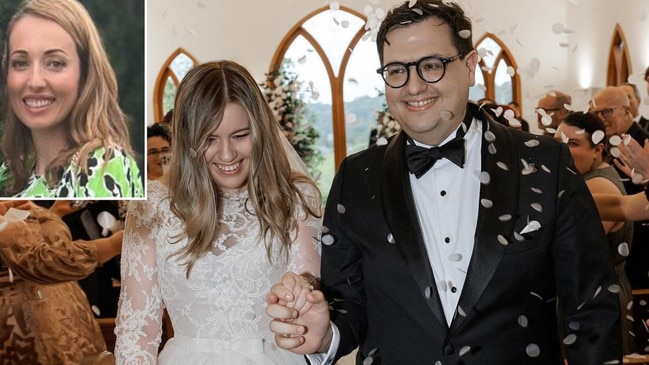 Canberra-based psychic medium Carrie de Block, inset, was a guest at the wedding of Brittany Higgins and David Sharaz.