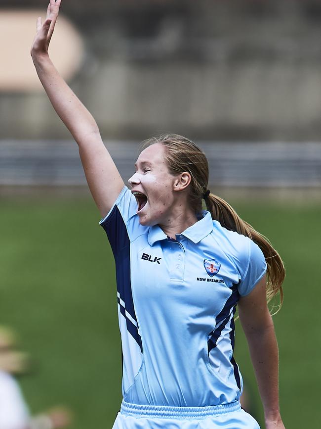 Celebrating a WNCL wicket for the NSW Breakers. Picture: Brett Hemmings/Getty Images