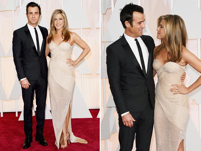 Justin Theroux and Jennifer Aniston at the Oscars 2015 red carpet. Picture: Getty