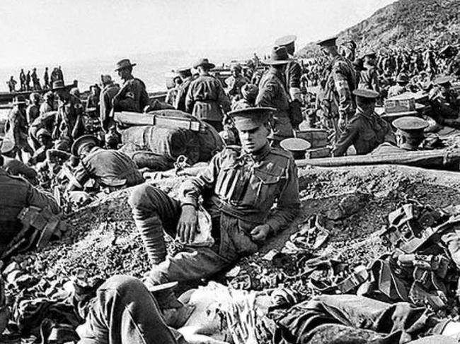 “This is my grandfather Ray Duport Waye (centre) and was taken on the beach at Gallipoli. We think it was before evacuation. He was a blacksmith and lied about his age to enlist. After evacuation he was sent to Egypt where he was stationed during the Charge of the Light Brigade at Beersheba. He came home, married and was father to my mother and uncle. He lived in South Australia and was in his 70’s when he died. We were all very proud of him.” Picture: Supplied by Susan Newham