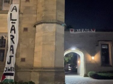 A pro-Palestine banner calling for intifada was unfurled from the building