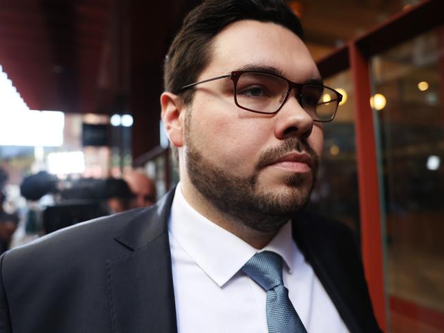 Bruce Lehrmann emerges from court on Monday after Justice Michael Lee has ruled in favour of Network Ten and journalist Lisa Wilkinson in Bruce Lehrmann's defamation case. Picture: Don Arnold/Getty Images