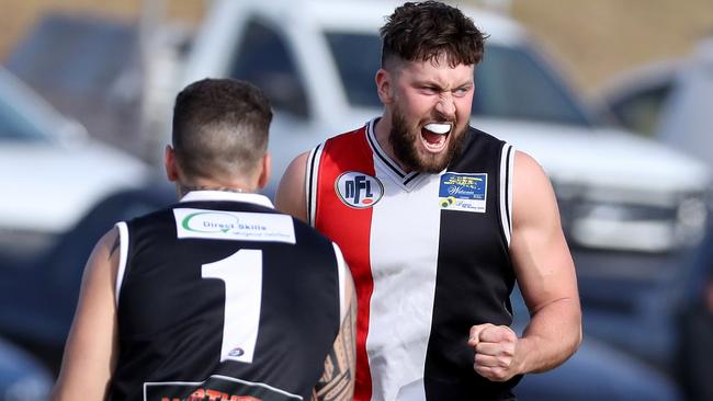 James Latross celebrates a goal.