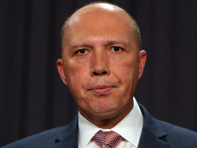 Minister for Home Affairs Peter Dutton holding a press conference at Parliament House in Canberra. Picture Kym Smith