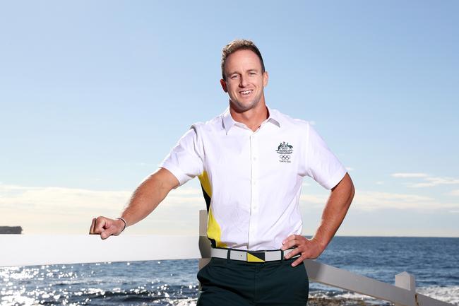 Olympic Athlete Lachlan Tame unveiling the Sportscraft Tokyo Olympic Games Uniforms at Wylies Baths in Coogee. Picture: Tim Hunter.
