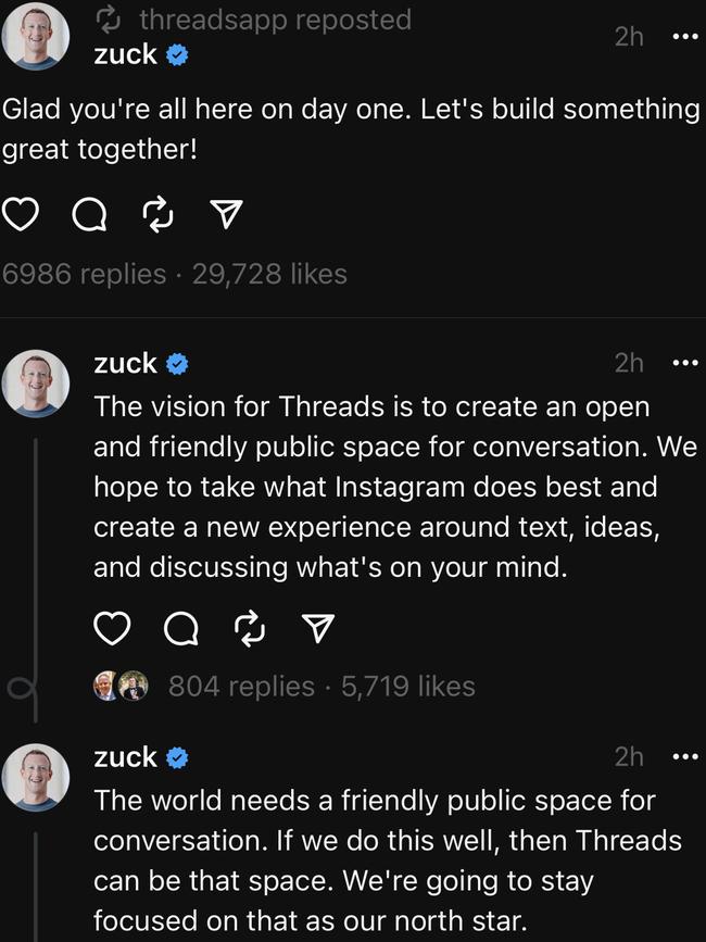 Mr Zuckerbarg's first post on Threads.