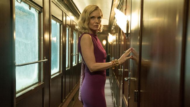 Pfeiffer as Mrs Hubbard in a scene from Twentieth Century Fox's film Murder on the Orient Express. Picture: Supplied.