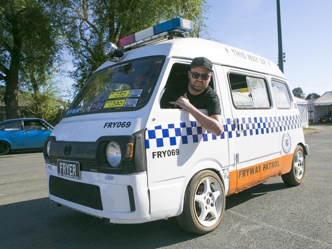 SUMMERNATS 2018. Summernats 31 bring out all kinds of cars even the weird ones. Christian Merrigan Jason Singt. Photo: Keegan Carroll