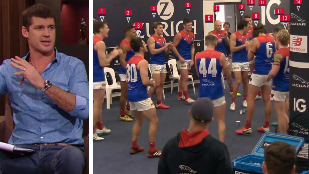Melbourne has been questioned over singing the club song without four players on Saturday.