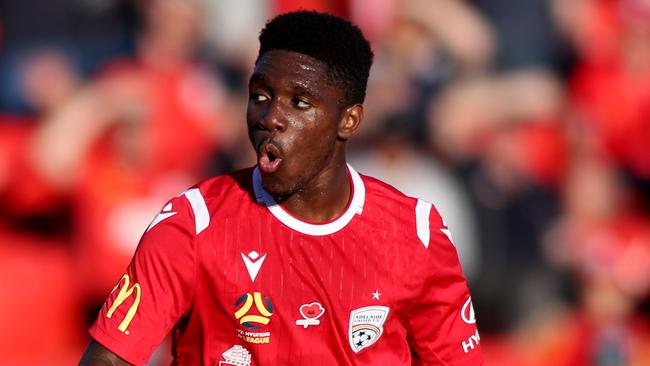 Adelaide United young gun Al Hassan Toure has returned from Olyroos duty with a broken bone in his foot. Picture: AAP Image/Kelly Barnes