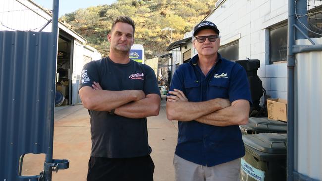 Damian McGrath and Michael Vroom from Outback Motorcycle Adventures in Alice Springs. Picture: Gera Kazakov