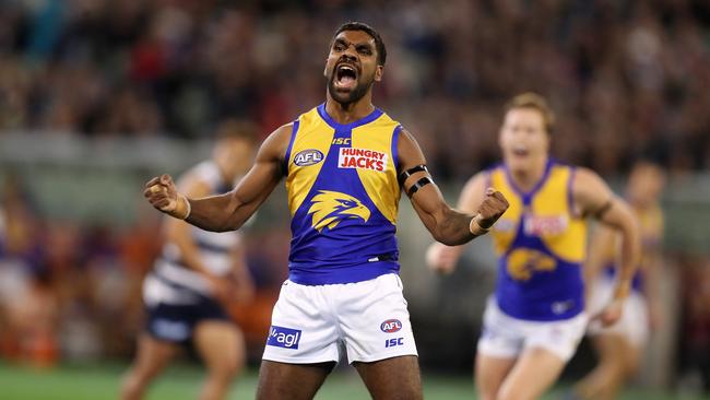 AFL 1st Semi Final. 13/09/2019. Geelong vs West Coast Eagles at the MCG. West Coast's Liam Ryan celebrates a goal in the 2nd quarter. Pic: Michael Klein.