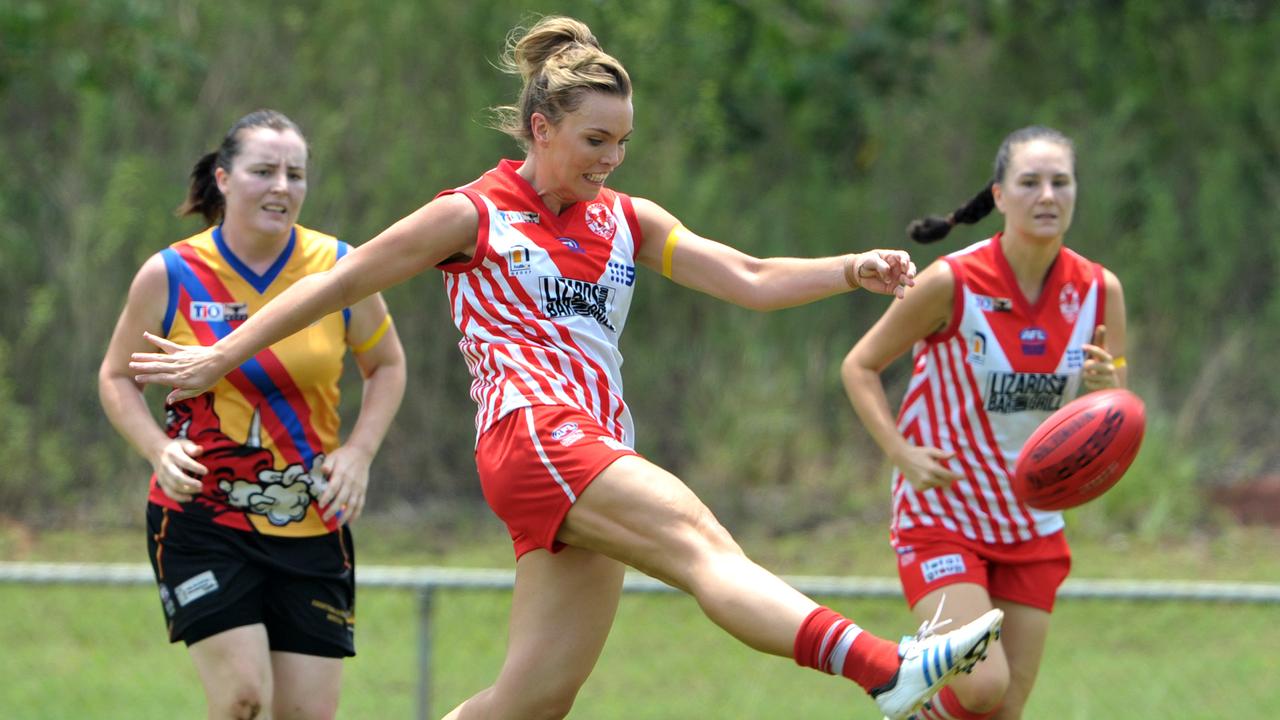 Waratahs full forward Abbey Holmes kicks her 99th goal of the season