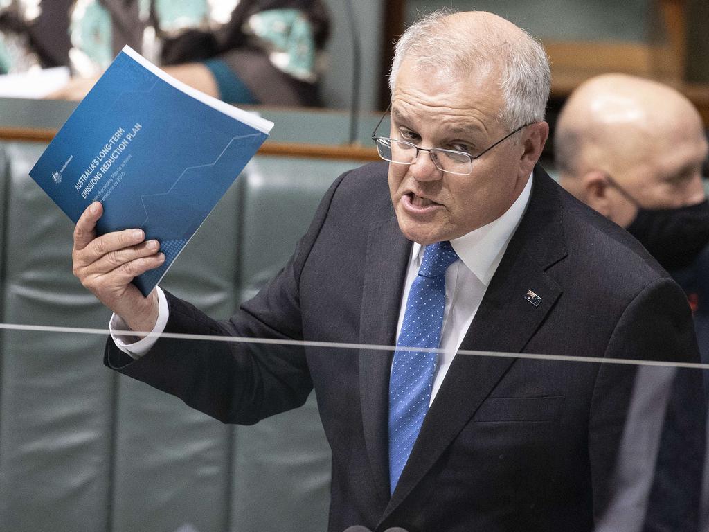 Prime Minister Scott Morrison launched ‘The Australian Way’ – the rough road map to getting to net zero by 2050 – on Tuesday. Picture: NCA NewsWire / Gary Ramage