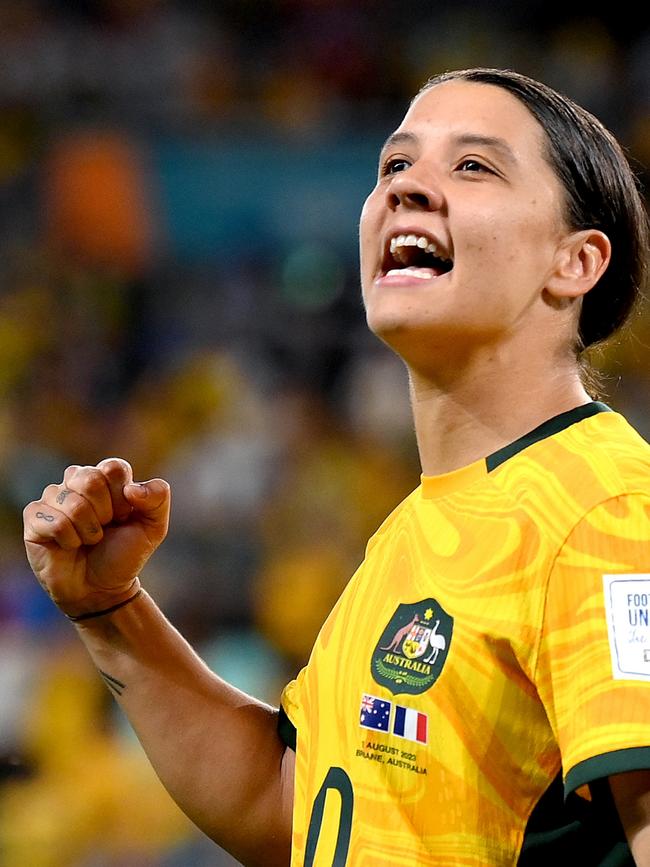 Matildas captain Sam Kerr during the semi-final against France. Picture: Bradley Kanaris/Getty Images