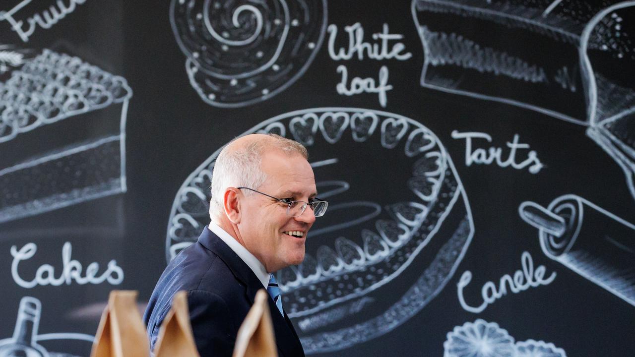 Prime Minister Scott Morrison visits Baked by Keiran in Southerland, Sydney NSW. Picture: Jason Edwards