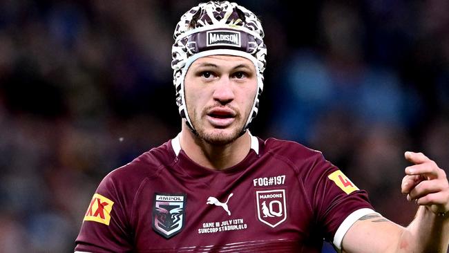 BRISBANE, AUSTRALIA - JULY 13: Kalyn Ponga of Queensland during game three of the State of Origin Series between the Queensland Maroons and the New South Wales Blues at Suncorp Stadium on July 13, 2022, in Brisbane, Australia. (Photo by Bradley Kanaris/Getty Images)