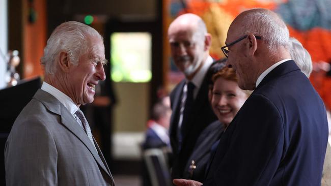 King Charles talks to guests as he attends a reception to celebrate the bicentenary of the Legislative Council in Sydney.