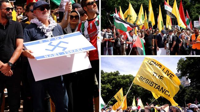 Pro-Palestine supporters waving flags at a protest in Sydney. Picture: NewsWire / Damian Shaw