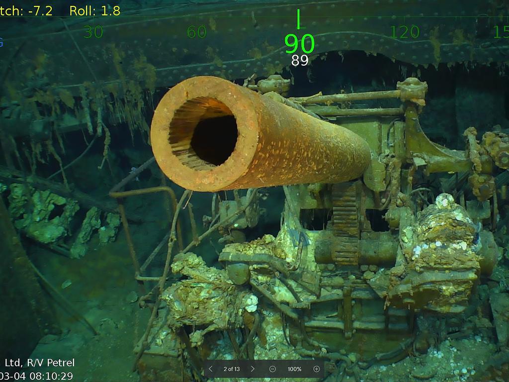 Wreckage from the USS Lexington, a US aircraft carrier which sank during World War II, that was found in the Coral Sea by a search team led by Microsoft co-founder Paul Allen. Picture: AFP