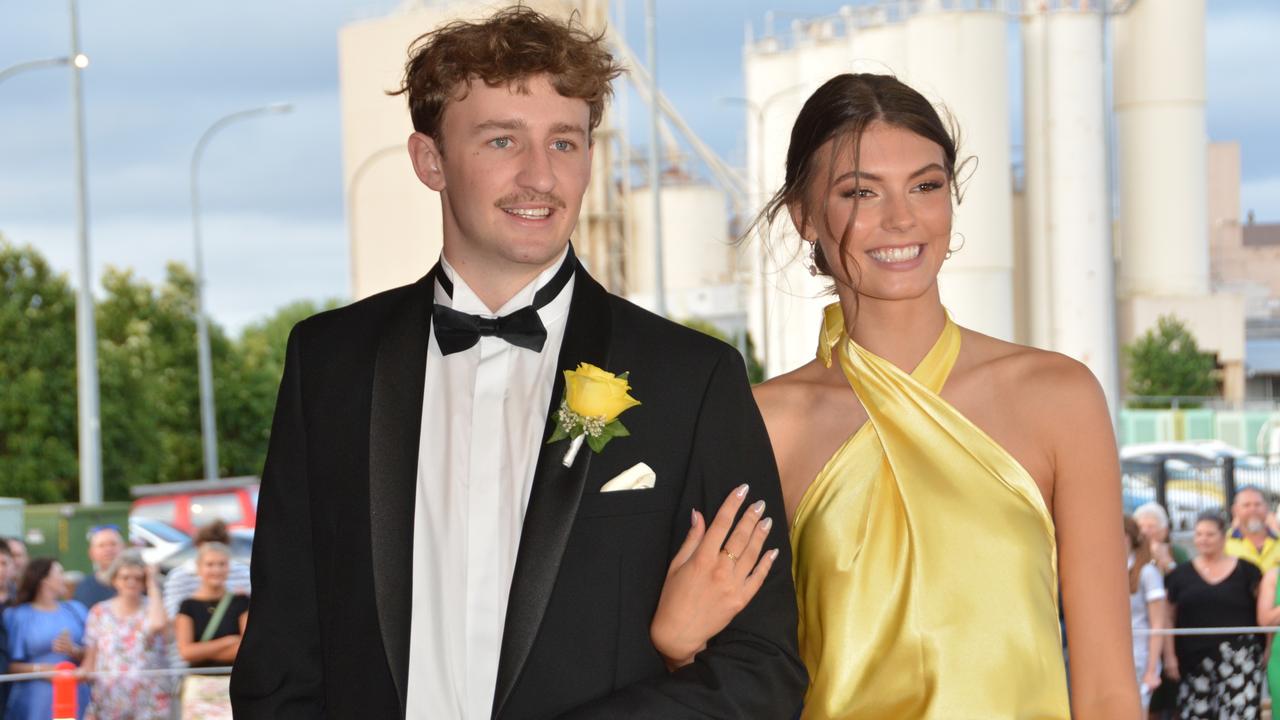 Toowoomba school formals. At the 2023 St Ursula's College formal is graduate Lydia Jocumsen with her partner. Picture: Rhylea Millar