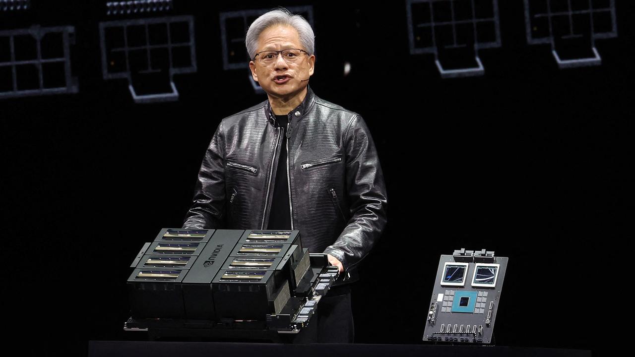 NVIDIA CEO Jensen Huang spoke to a hyped crowd. Picture: AFP