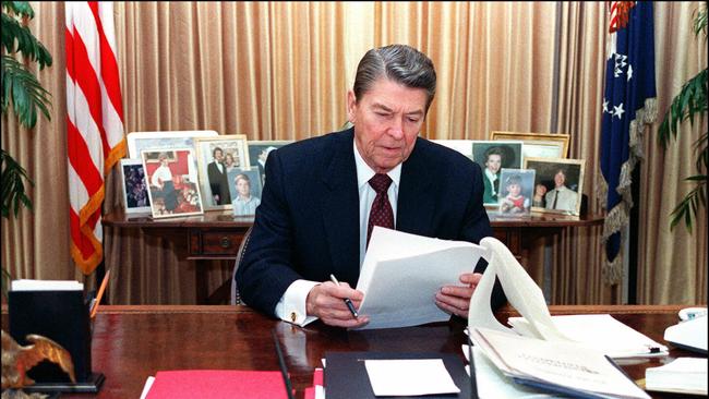 Ronald Reagan prepares for his State of the Union address in 1988. Picture: AFP