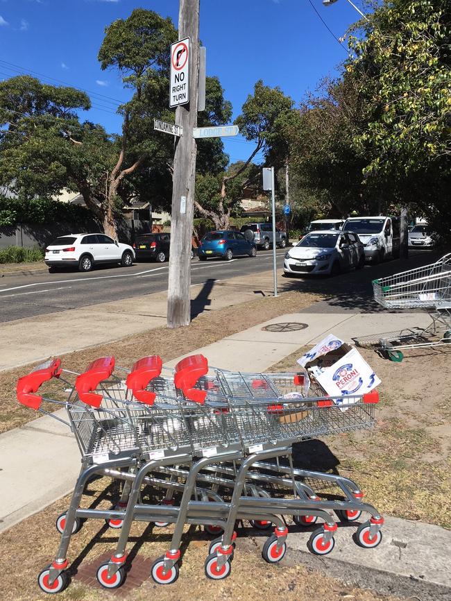 Abandoned Coles trolleys, from the Stockland shopping centre, on Condamine St, Balgowlah.