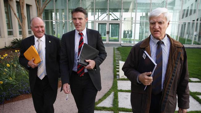 Independent MPs (L-R) Tony Windsor, Rob Oakeshott and Bob Katter.