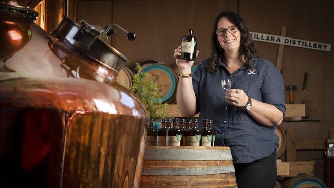 Kristy Lark-Booth with the new Apothecary 100% Tasmanian Gin at Killara Distillery, Richmond. Picture: Chris Kidd