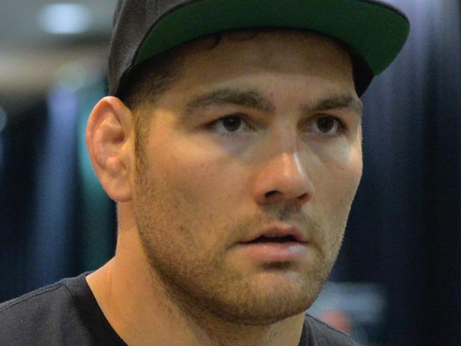 LAS VEGAS, NV - MAY 23: Chris Weidman (right) backstage during the UFC 187 event at the MGM Grand Garden Arena on May 23, 2015 in Las Vegas, Nevada. (Photo by Mike Roach/Zuffa LLC/Zuffa LLC via Getty Images)