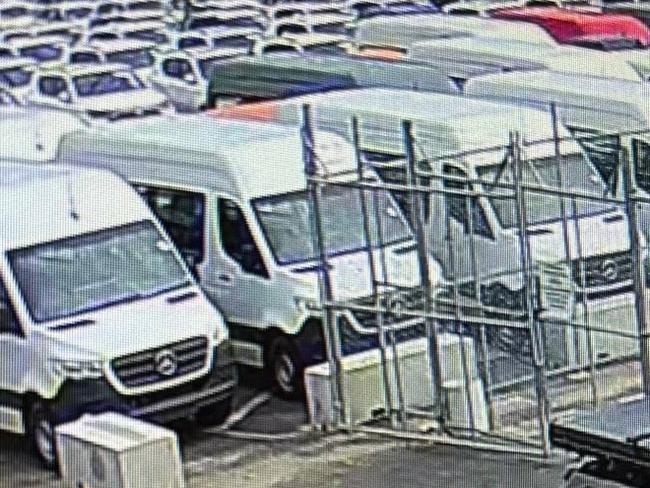 CCTV stills released by police investigating theft of 45 vehicles from a Port Melbourne car yard.