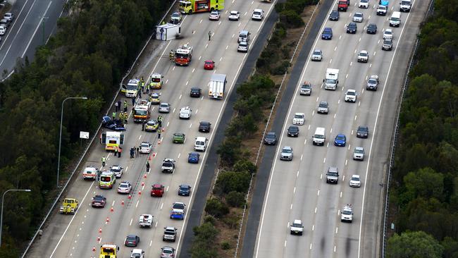 Accident on the M1 motorway involving a police car and a truck Photo: David Clark