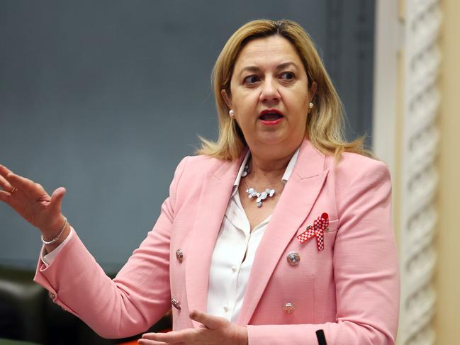 BRISBANE, AUSTRALIA - NewsWire Photos OCTOBER 10, 2023: Queensland Premier Annastacia Palaszczuk speaks during the parliamentary sitting in Brisbane. Picture: NCA NewsWire/Tertius Pickard