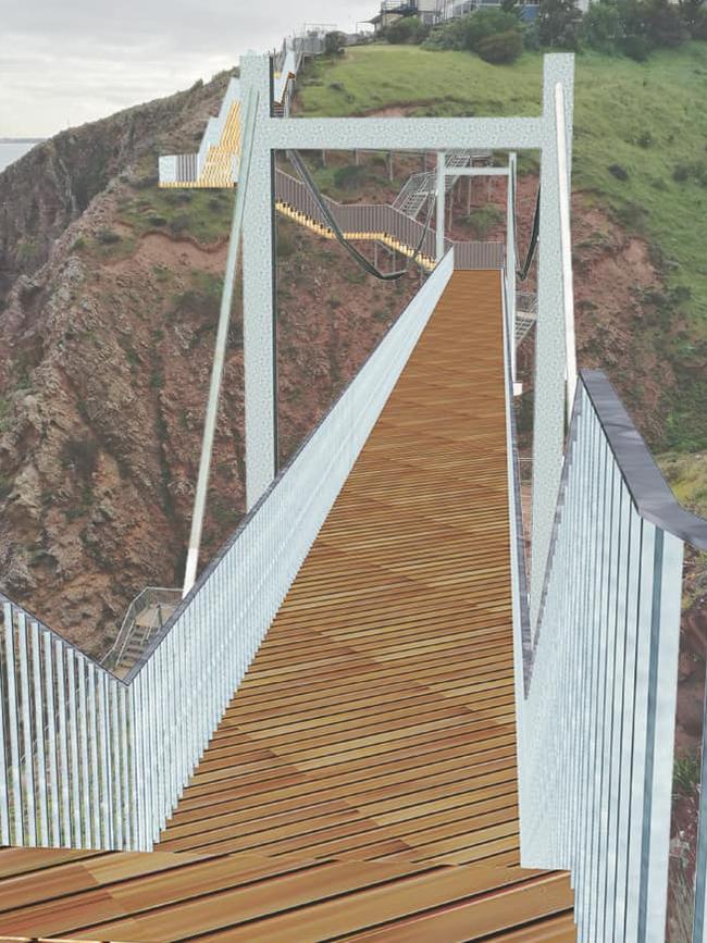 The City of Marion has released designs for the replacement sections of our much-loved Hallett Cove boardwalk. This includes a cable bridge across Kurnabinna Gully (pictured), replacing the steps which go up and down the gully. Picture: City of Marion