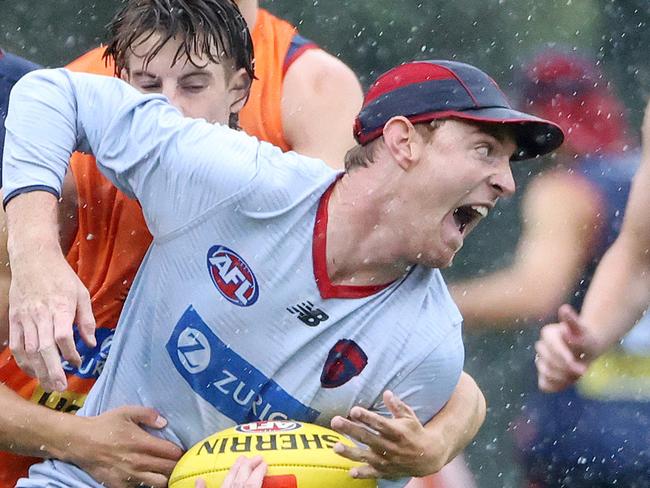 MELBOURNE, JANUARY 17, 2024: Melbourne Football Club training at Gosch's Paddock. Harrison Petty of the Demons.  Picture: Mark Stewart