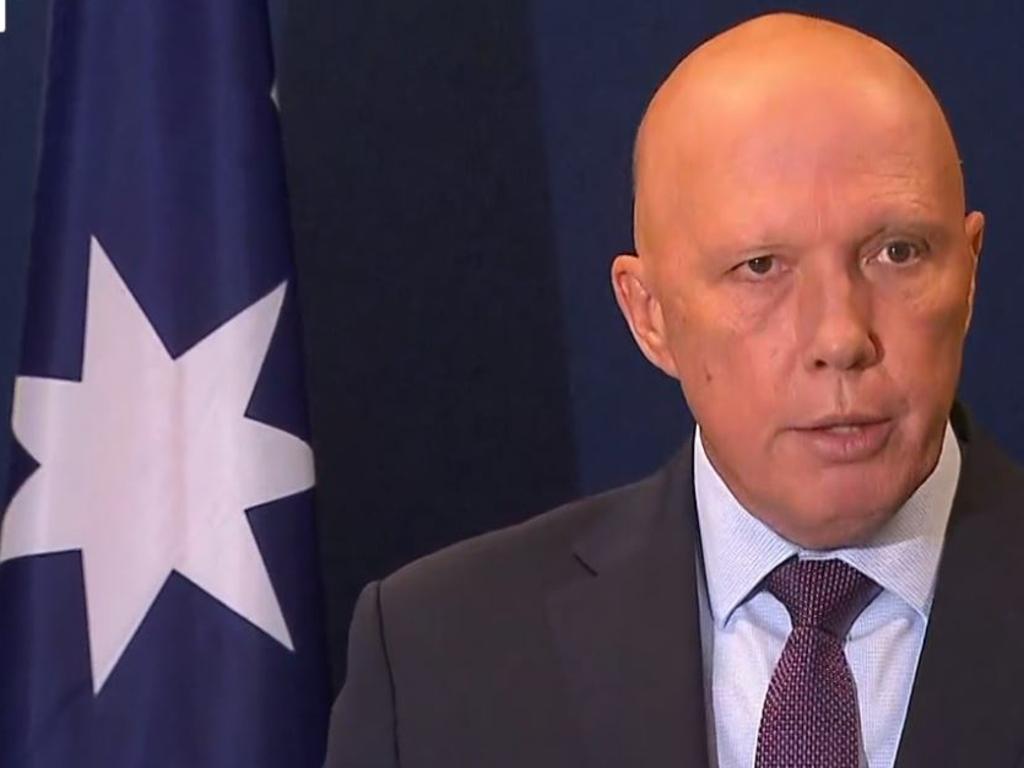 Peter Dutton told a press conference a Chinese warship has been seen off the coast of Western Australia. Picture Sky News