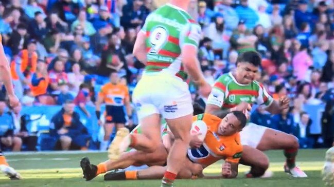 Mitchell was put in the sin bin for this elbow. Pic: Fox League