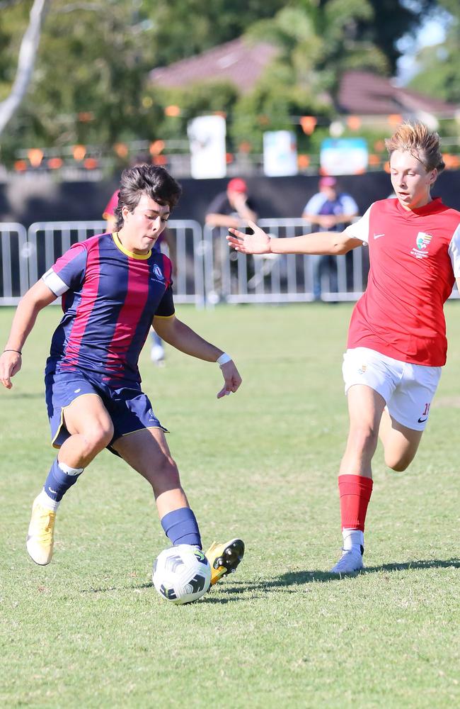 GPS First XI football between Brisbane State High and Ipswich Grammar. Saturday May 20, 2023. Picture: George Galanos.