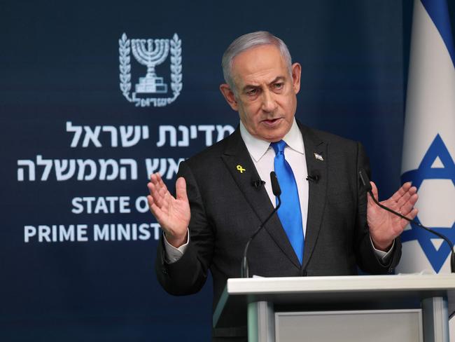 Israeli Prime Minister Benjamin Netanyahu gives a press conference at the Government Press Office (GPO) in Jerusalem on September 4, 2024. (Photo by ABIR SULTAN / POOL / AFP)